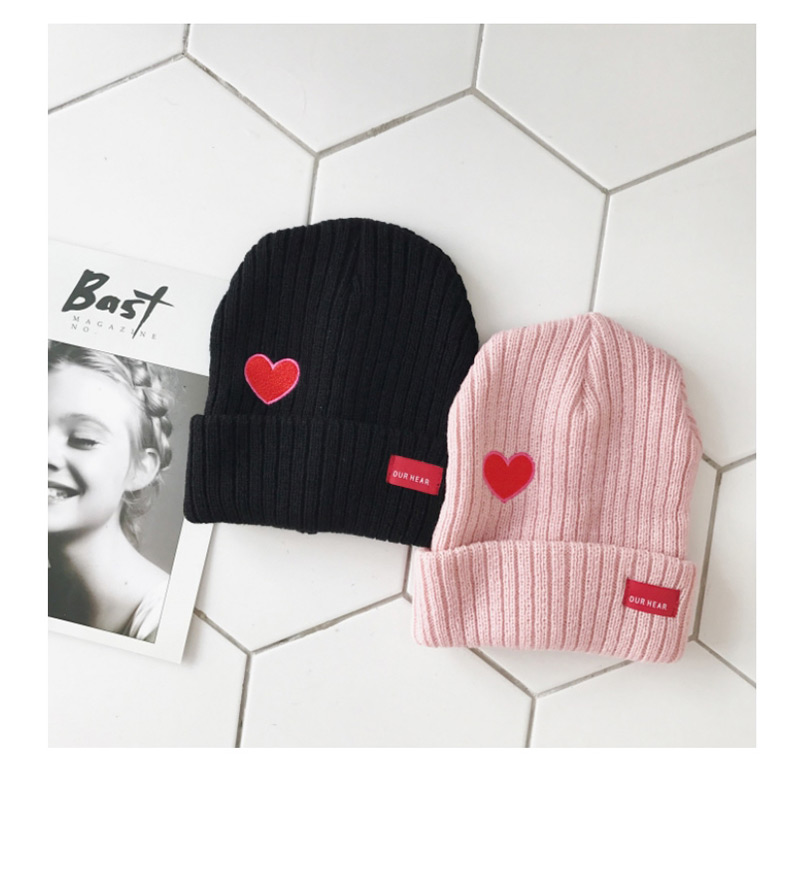 Lovely Pink Heart Shape Pattern Decorated Pure Color Cap,Knitting Wool Hats