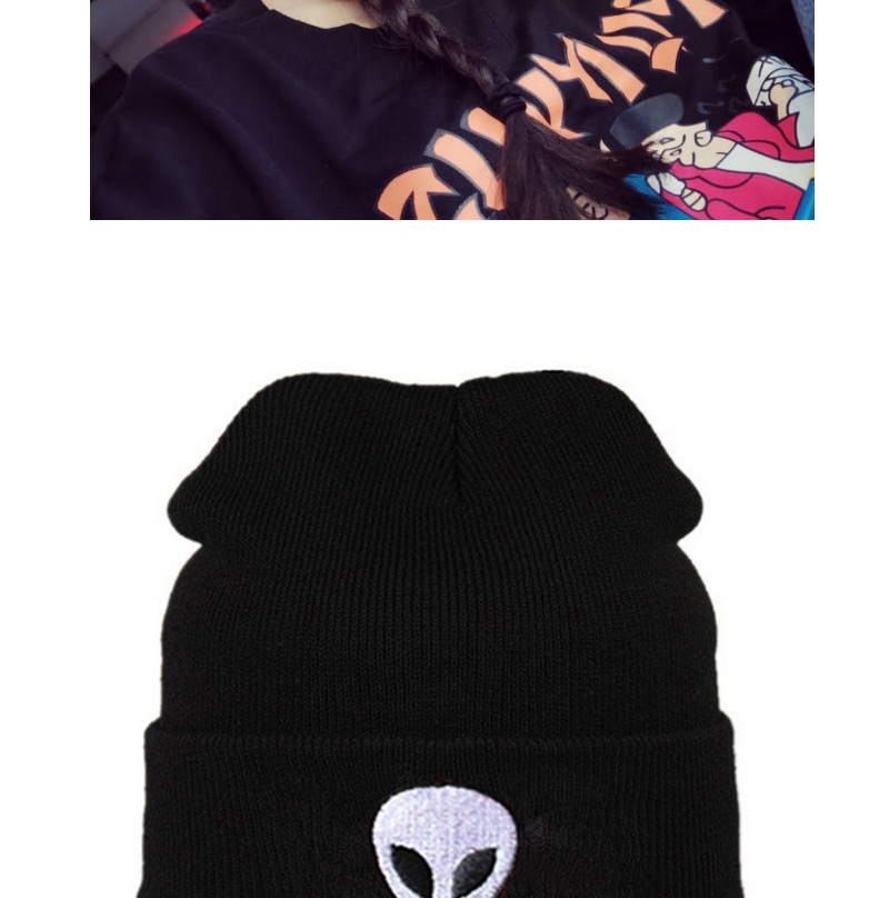 Lovely Black Alien Pattern Decorated Pure Color Cap,Knitting Wool Hats