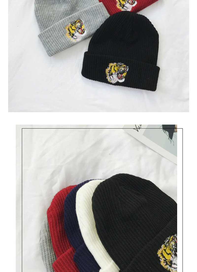Lovely Navy Embroidery Tiger Decorated Pure Color Cap,Knitting Wool Hats