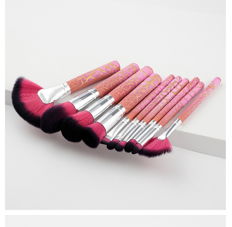 Trendy Black+pink Sector Shape Decorated Makeup Brush(10pcs),Beauty tools