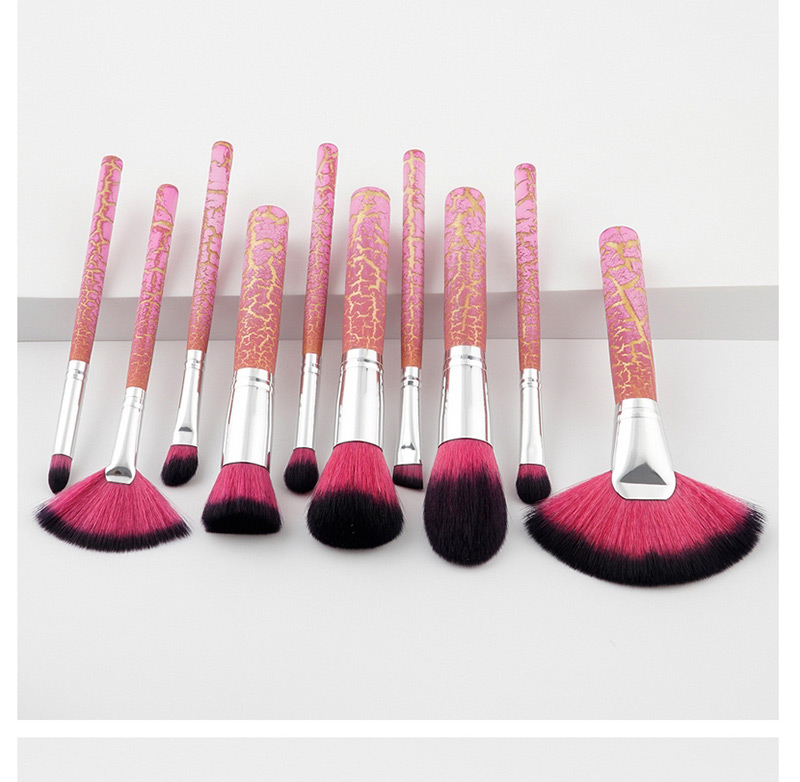 Trendy Black+pink Sector Shape Decorated Makeup Brush(10pcs),Beauty tools