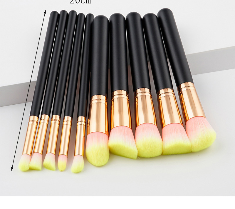Trendy Black+yellow Round Shape Decorated Makeup Brush(10pcs),Beauty tools