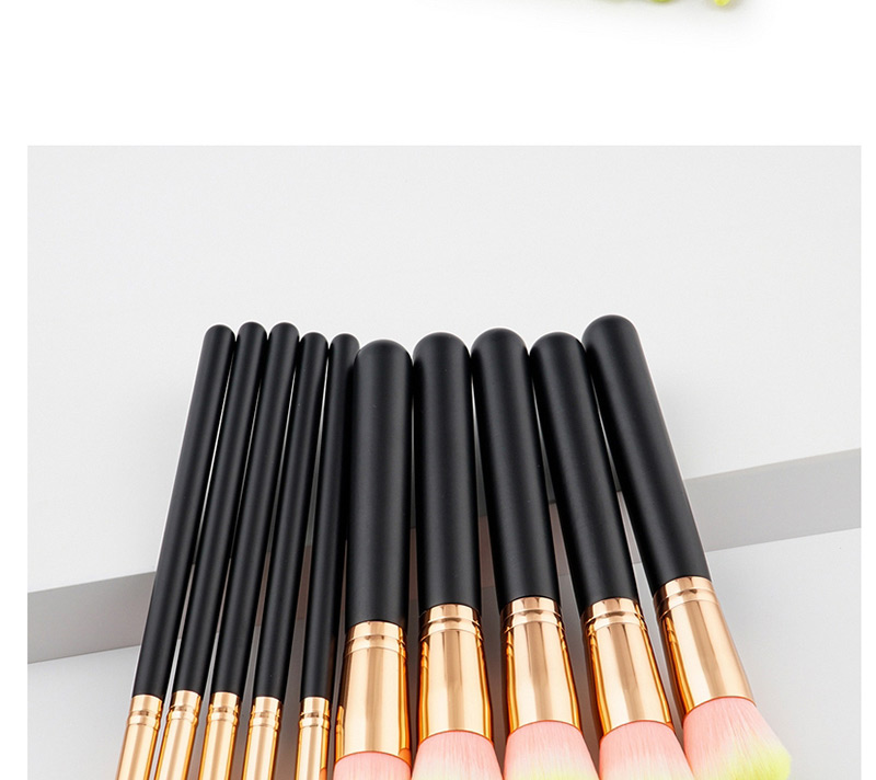 Trendy Black+yellow Round Shape Decorated Makeup Brush(10pcs),Beauty tools