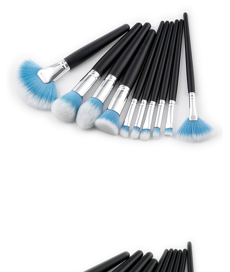 Trendy Blue+white Sector Shape Decorated Makeup Brush(10pcs),Beauty tools