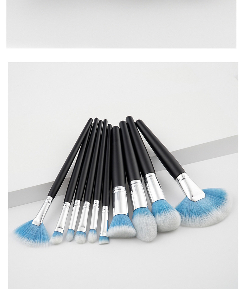 Trendy Blue+white Sector Shape Decorated Makeup Brush(10pcs),Beauty tools