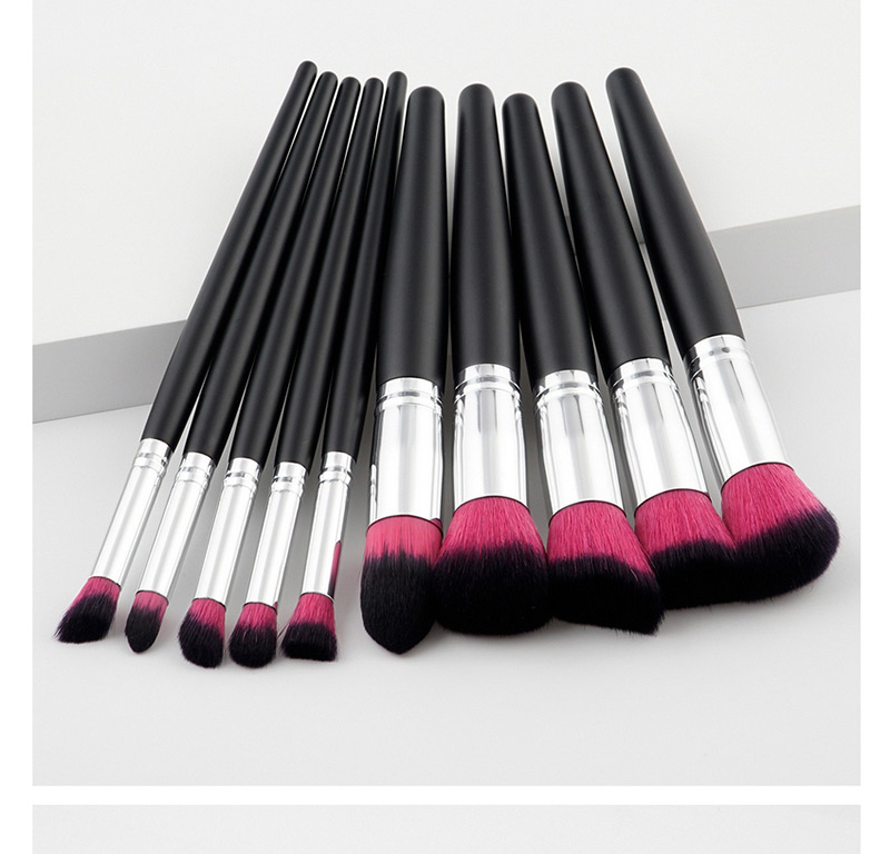 Trendy Pink+black Color Matching Decorated Makeup Brush(10pcs),Beauty tools