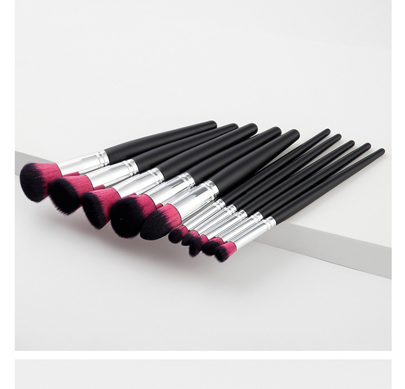 Trendy Pink+black Color Matching Decorated Makeup Brush(10pcs),Beauty tools