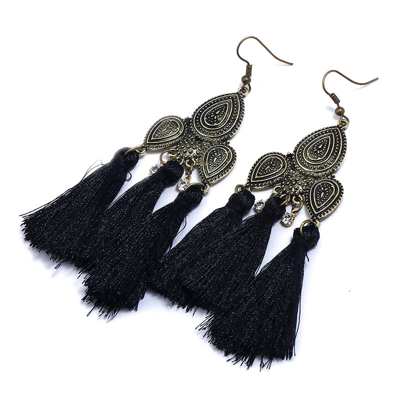 Fashion Black Long Tassel Decorated Simple Earrings,Drop Earrings