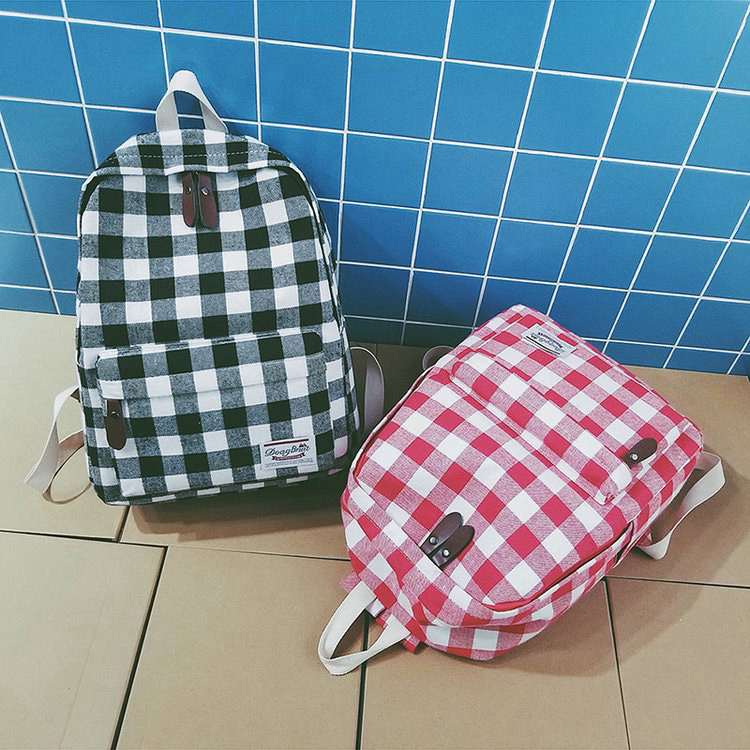 Fashion Red Grid Pattern Decorated Backpack,Backpack