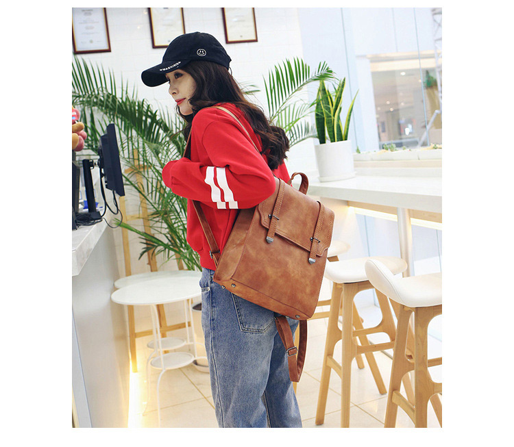 Fashion Light Brown Pure Color Decorated Backpack,Backpack