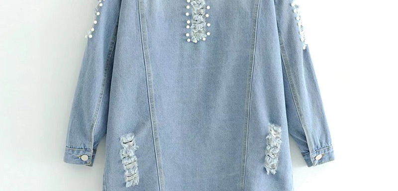 Fashion Blue Pearl Decorated Coat,Coat-Jacket