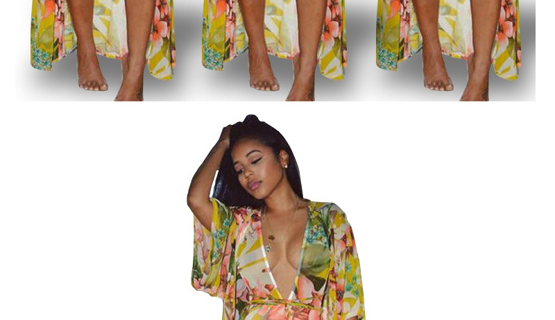Fashion Yellow Flower Pattern Decorated Swimwear ( 2 Pcs),Sunscreen Shirts