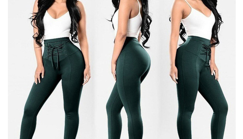 Fashion Dark Green Pure Color Decorated Trousers,Pants