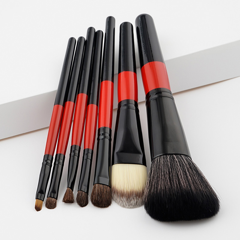 Fashion Red+black Pure Color Decorated Makeup Brush ( 7 Pcs ),Beauty tools