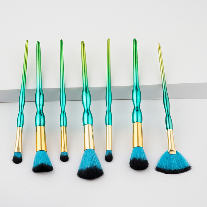Fashion Green+blue Gourd Shape Decorated Makeup Brush ( 7 Pcs),Beauty tools