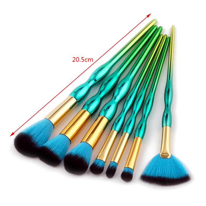 Fashion Green+blue Gourd Shape Decorated Makeup Brush ( 7 Pcs),Beauty tools