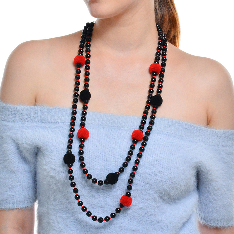 Fashion Black Ball Decorated Pom Necklace,Beaded Necklaces
