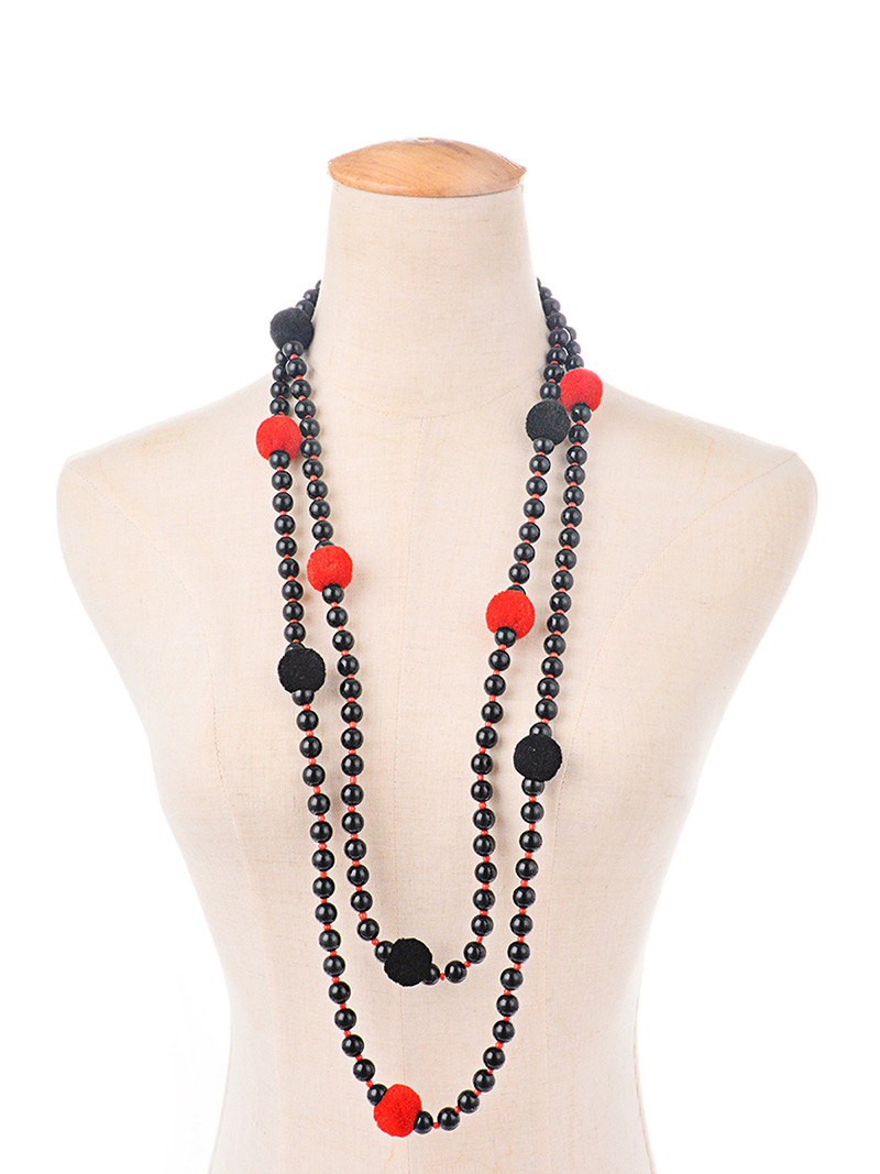 Fashion Black Ball Decorated Pom Necklace,Beaded Necklaces