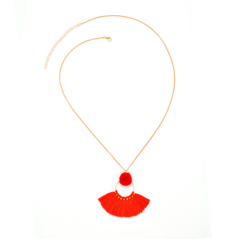 Fashion Red Tassel Decorated Pom Necklace,Thin Scaves