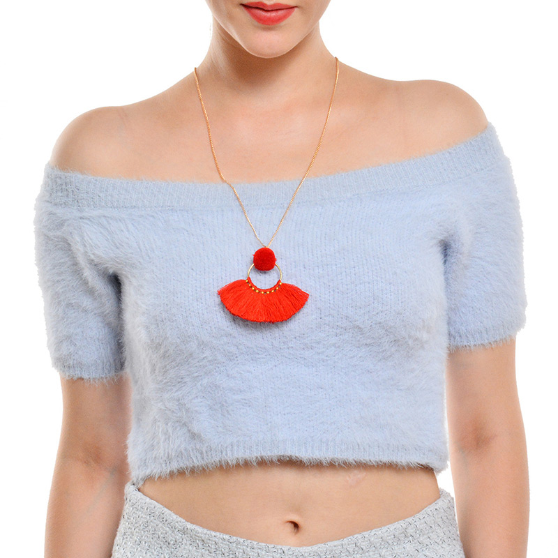 Fashion Red Tassel Decorated Pom Necklace,Thin Scaves