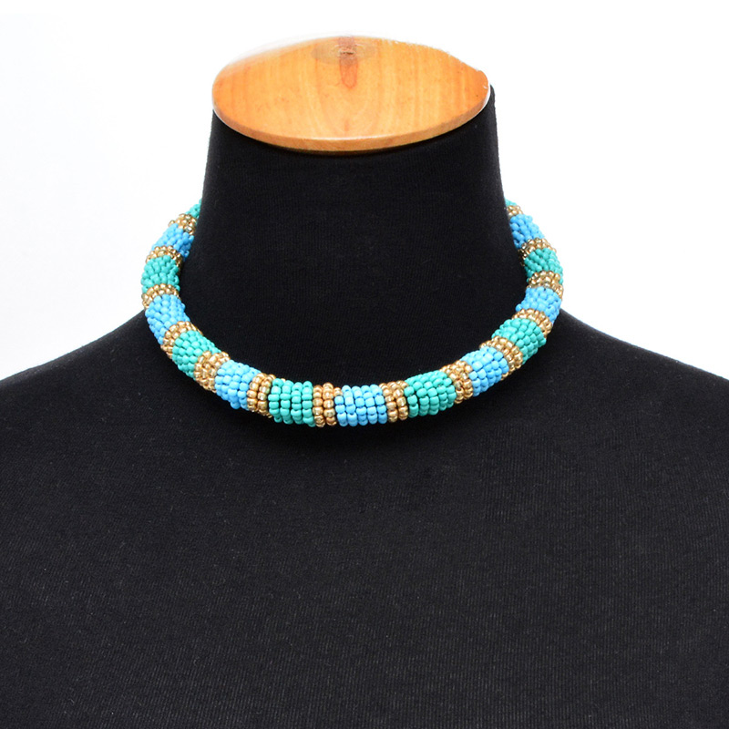 Fashion Blue Color Matching Decorated Necklace,Beaded Necklaces
