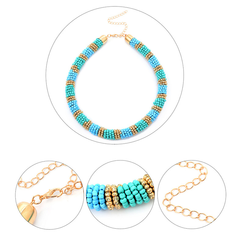 Fashion Blue Color Matching Decorated Necklace,Beaded Necklaces