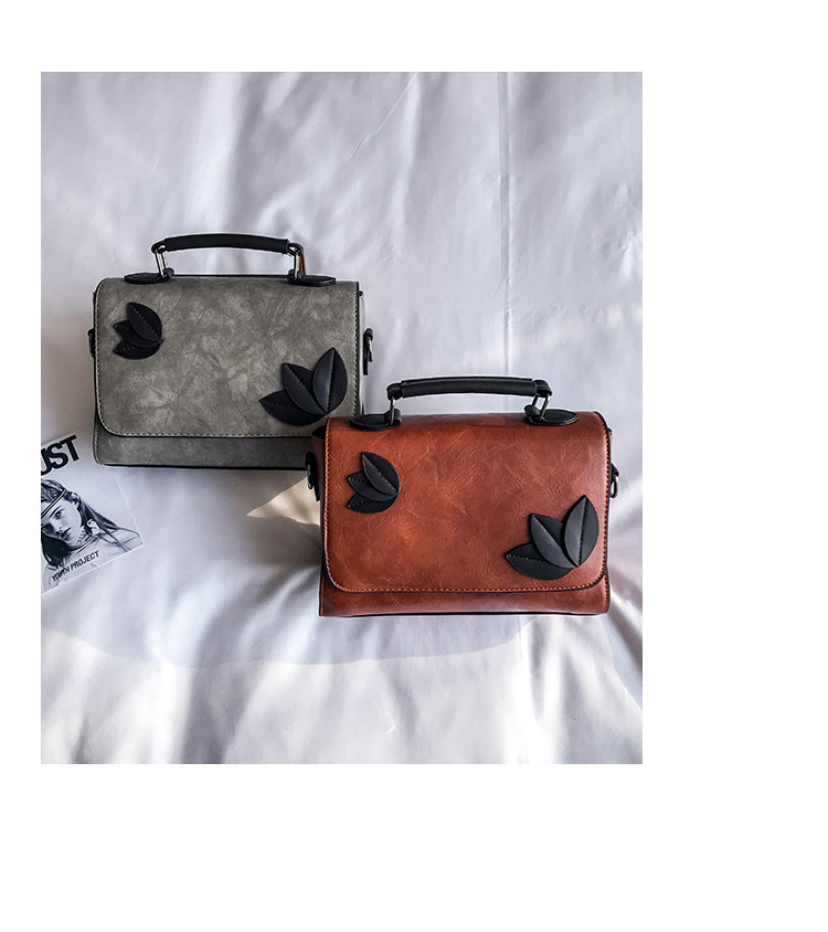 Trendy Brown Leaf Decorated Pure Color Shoulder Bag,Handbags