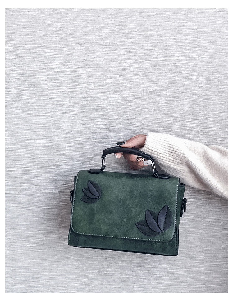 Trendy Black Leaf Decorated Pure Color Shoulder Bag,Handbags