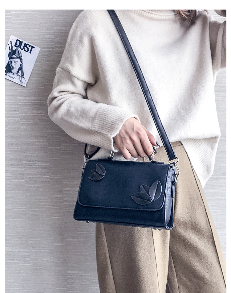 Trendy Black Leaf Decorated Pure Color Shoulder Bag,Handbags