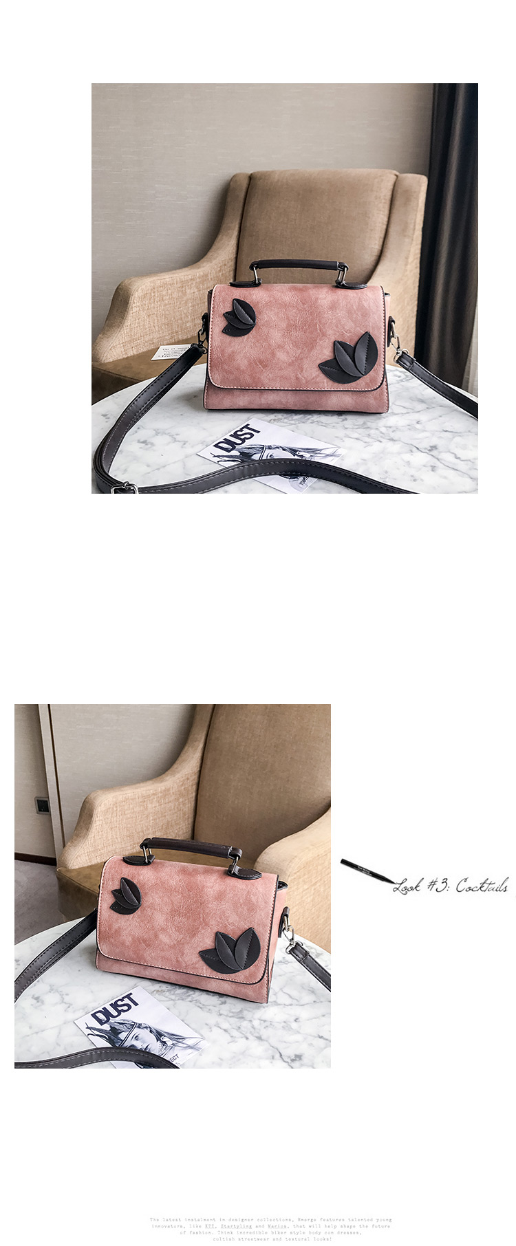 Trendy Pink Leaf Decorated Pure Color Shoulder Bag,Handbags