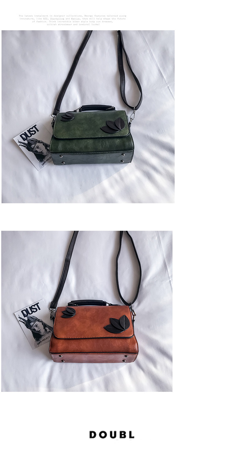Trendy Green Leaf Decorated Pure Color Shoulder Bag,Handbags