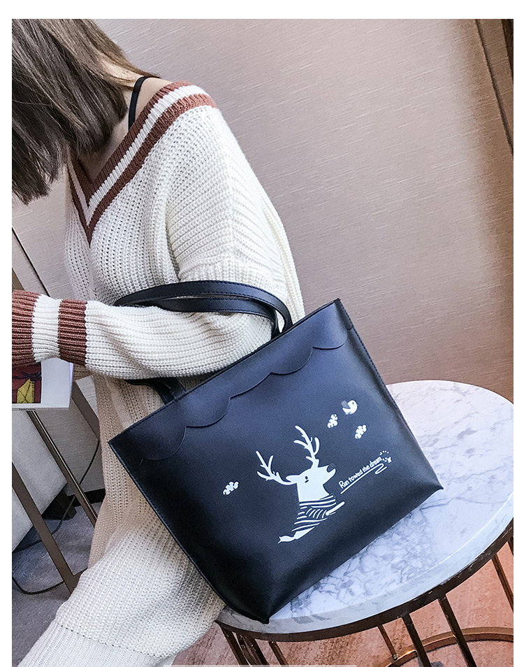 Elegant Black Deer Pattern Decorated Handbag,Handbags