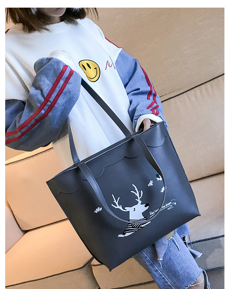 Elegant Gray Deer Pattern Decorated Handbag,Handbags