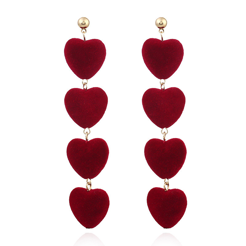Vintage Red Heart Shape Decorated Long Earrings,Drop Earrings