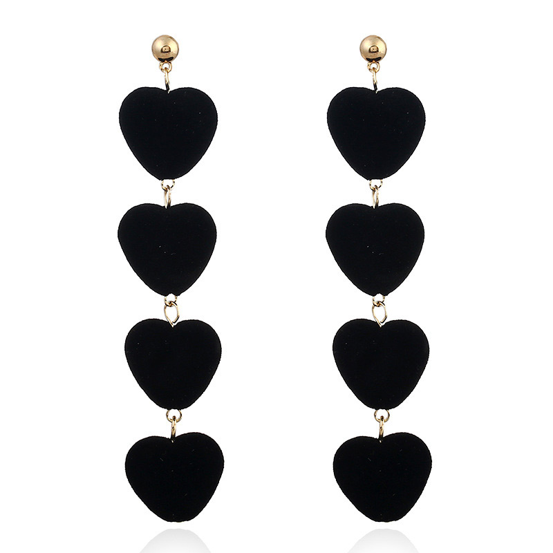 Vintage Black Heart Shape Decorated Long Earrings,Drop Earrings