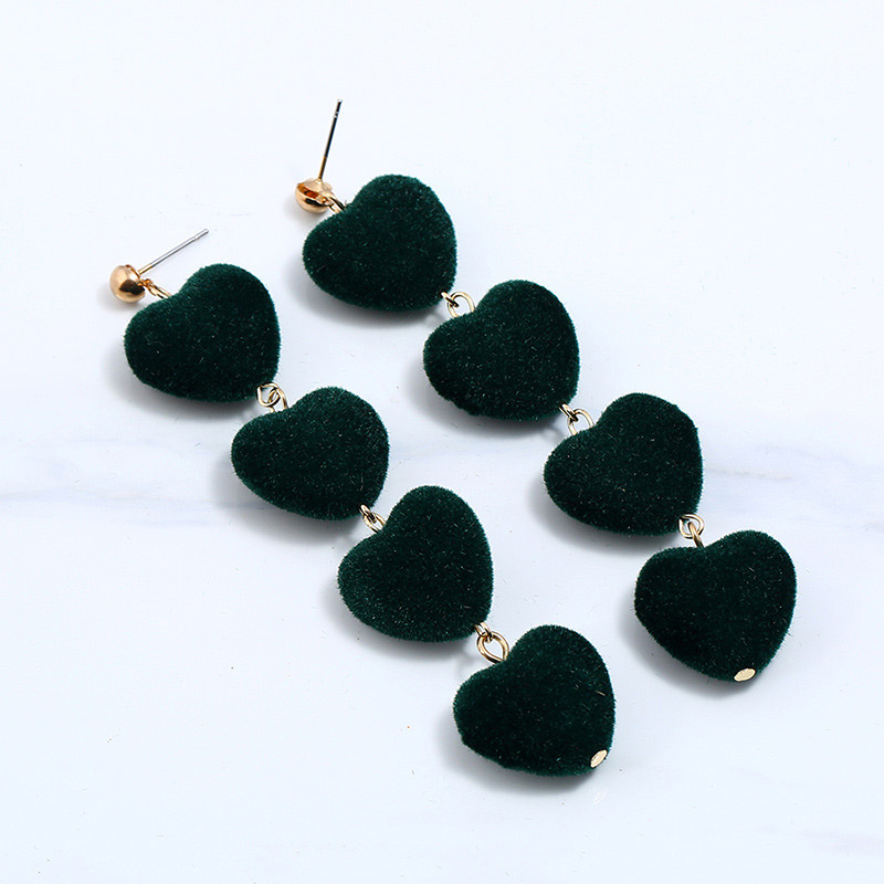 Vintage Green Heart Shape Decorated Long Earrings,Drop Earrings
