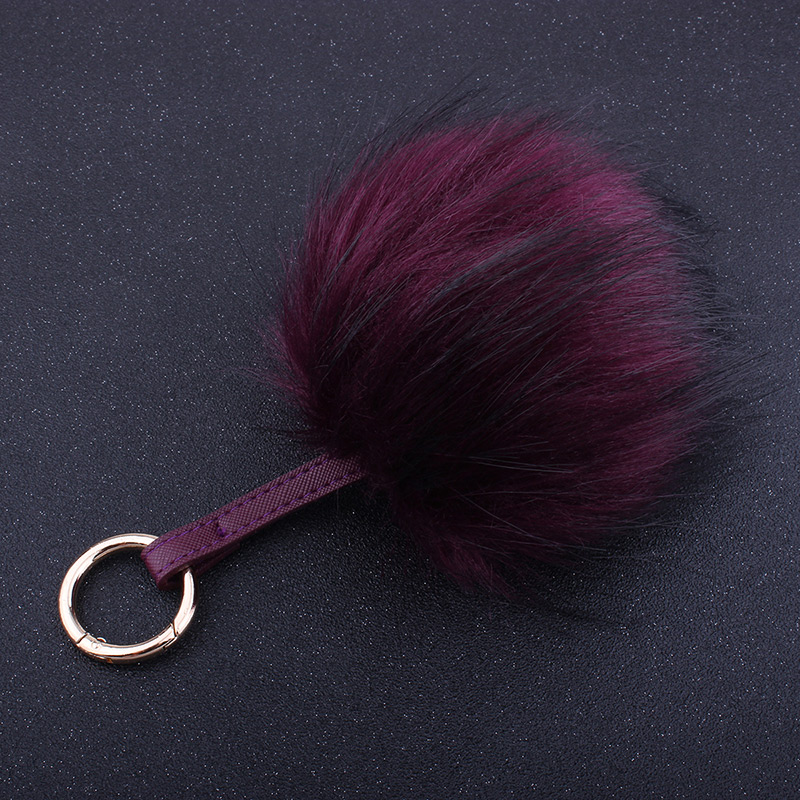 Fashion Claret Red Fuzzy Ball Decorated Pure Color Key Chain,Fashion Keychain