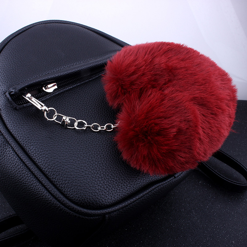 Fashion Claret Red Fuzzy Ball Decorated Heart Shape Key Chain,Fashion Keychain