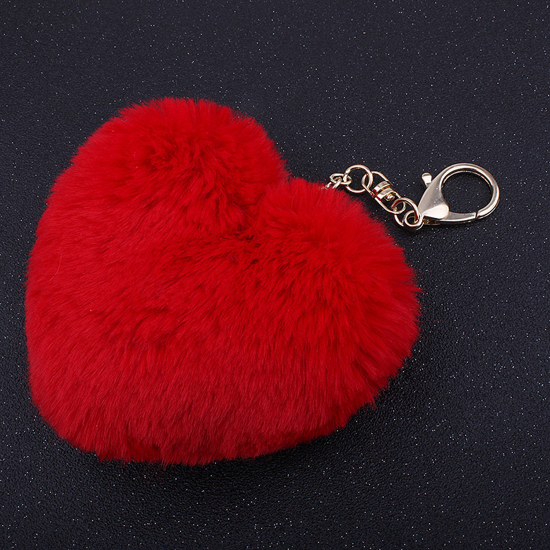 Fashion Claret Red Fuzzy Ball Decorated Heart Shape Key Chain,Fashion Keychain