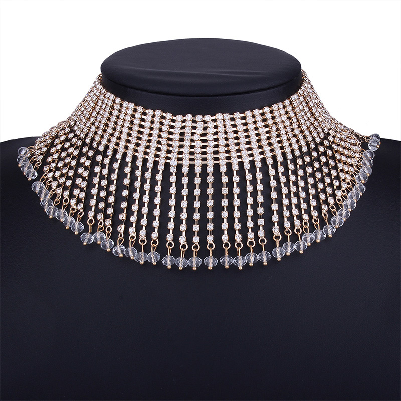 Fashion Gold Color Full Diamond Decorated Hollow Out Choker,Bib Necklaces