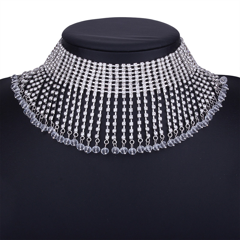Fashion Silver Color Full Diamond Decorated Hollow Out Choker,Bib Necklaces