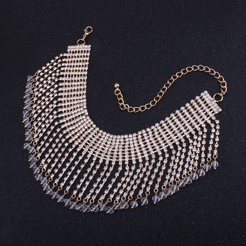 Fashion Gold Color Full Diamond Decorated Hollow Out Choker,Bib Necklaces