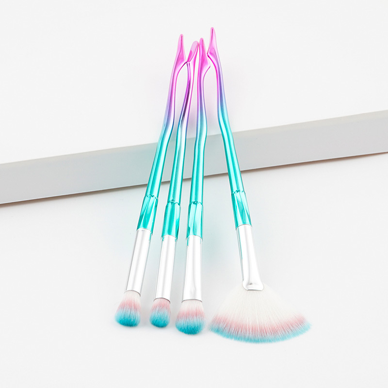 Fashion Pink+blue Sector Shape Decorated Color Matching Makeup Brush(4pcs),Beauty tools