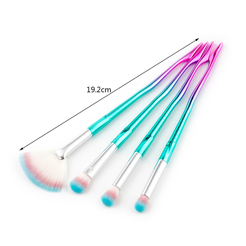 Fashion Pink+blue Sector Shape Decorated Color Matching Makeup Brush(4pcs),Beauty tools
