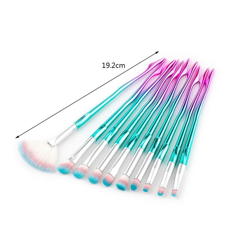 Fashion Pink+blue Sector Shape Decorated Color Matching Makeup Brush(10pcs),Beauty tools
