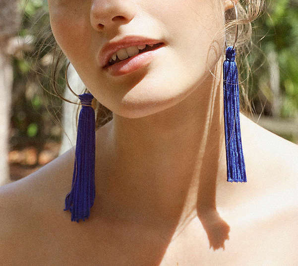 Vintage Sapphire Blue Long Tassel Decorated Pure Color Earrings,Drop Earrings