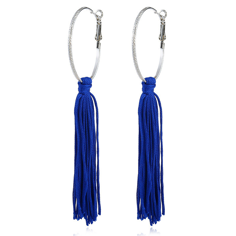 Vintage Sapphire Blue Long Tassel Decorated Pure Color Earrings,Drop Earrings