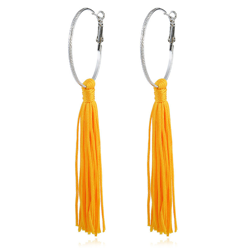 Vintage Yellow Long Tassel Decorated Pure Color Earrings,Drop Earrings