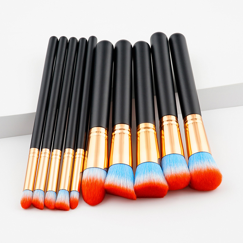 Trendy Orange+blue Color Matching Decorated Makeup Brush(10pc),Beauty tools