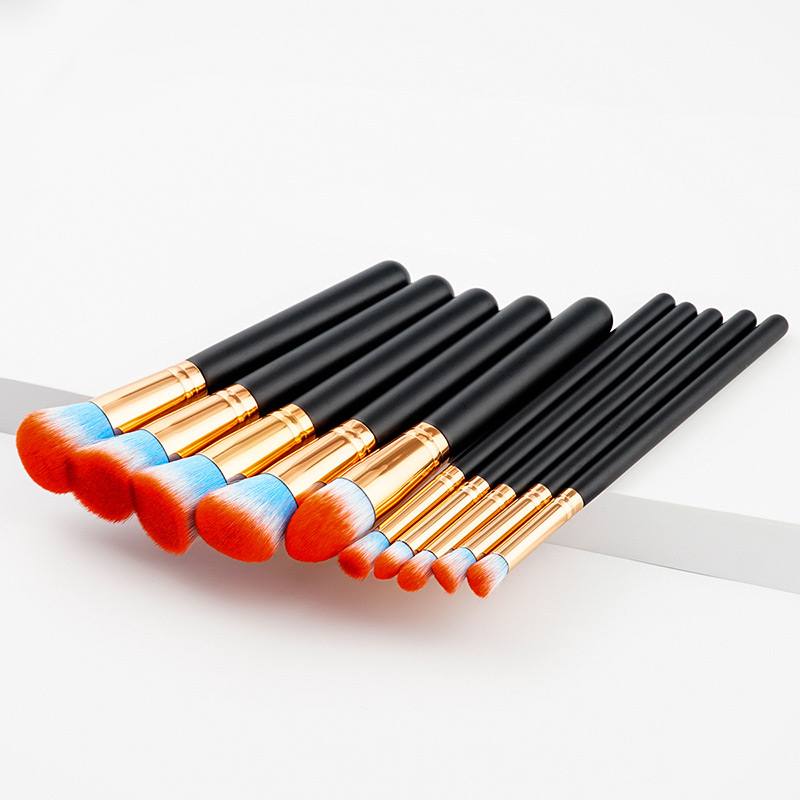 Trendy Orange+blue Color Matching Decorated Makeup Brush(10pc),Beauty tools